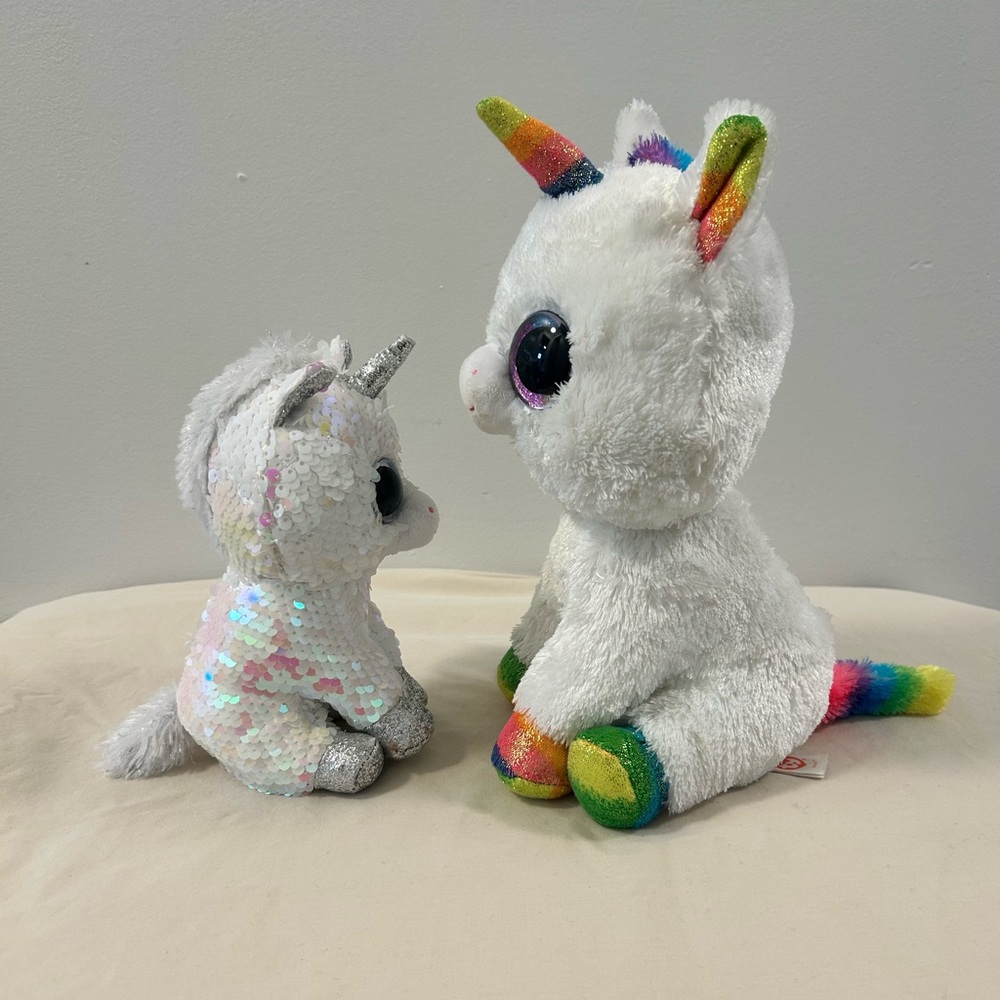 Ty Stuffed Unicorns with Rainbow and White Colors